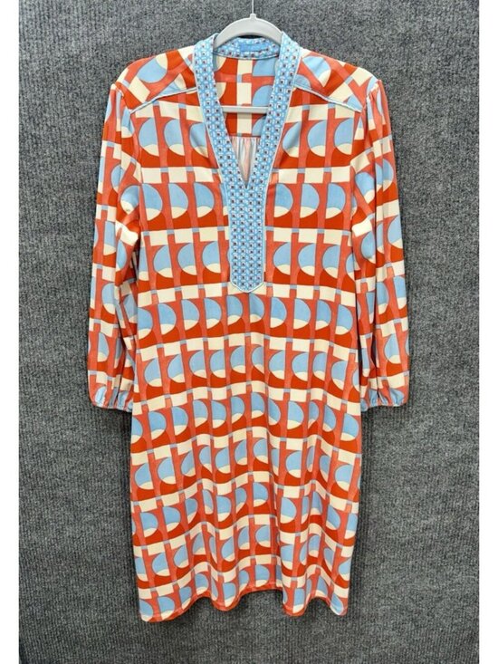 J. McLaughlin Dresses & Skirts - J McLaughlin Emer Shift Dress Women Large Blue Orange Coral Long Sleeve Pockets